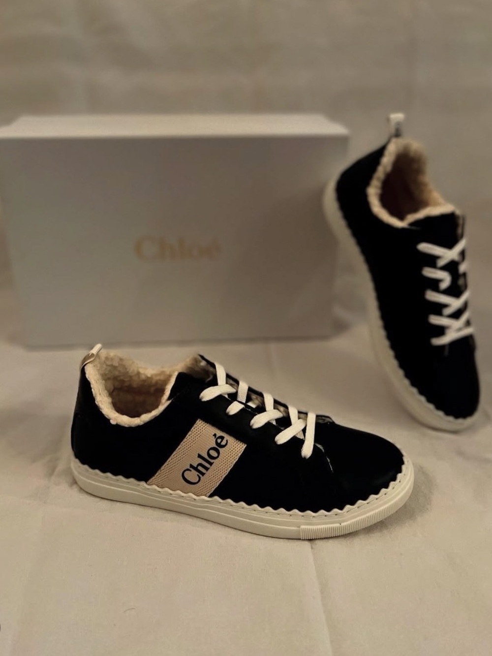 Chloé Black and Cream Kids Sneakers
